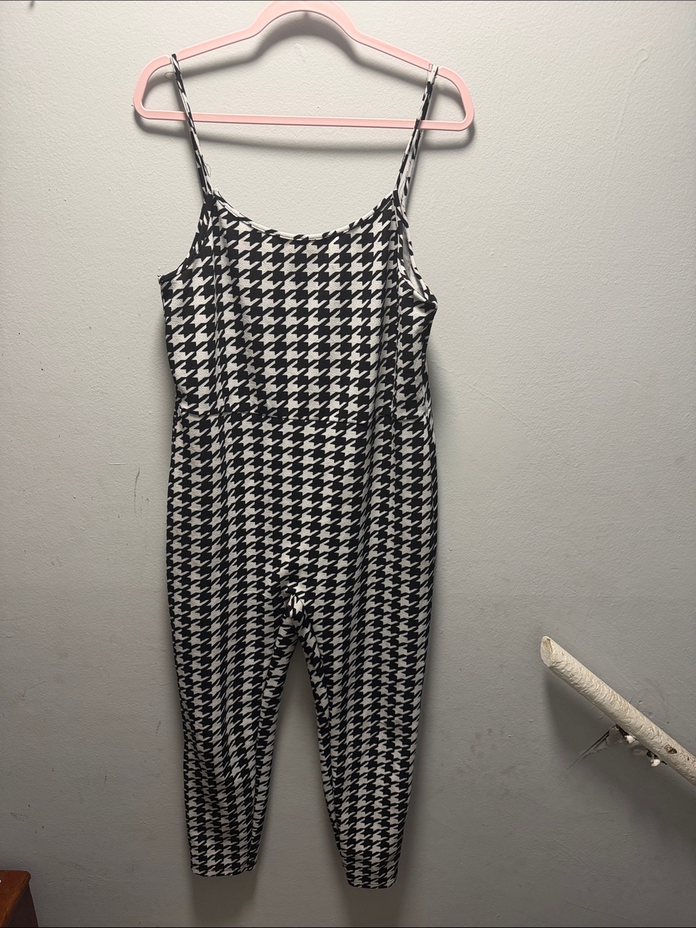 SHEIN Black & White Houndstooth Spaghetti-Strap Jumpsuit